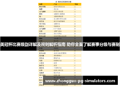 美冠杯比赛级别详解及规则解析指南 助你全面了解赛事分级与赛制